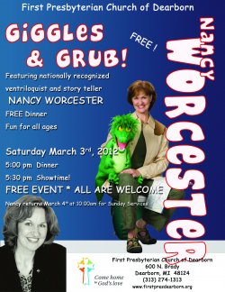 Join us for an exciting evening with ventriloquist, Nancy Worcester.